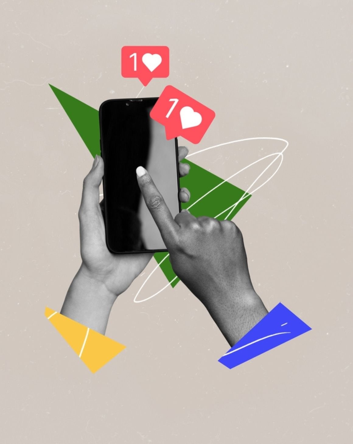 hands holding a phone and hitting the like button